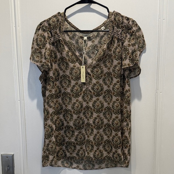 Max Studio Olive and Beige Patterned Blouse - Picture 1 of 3